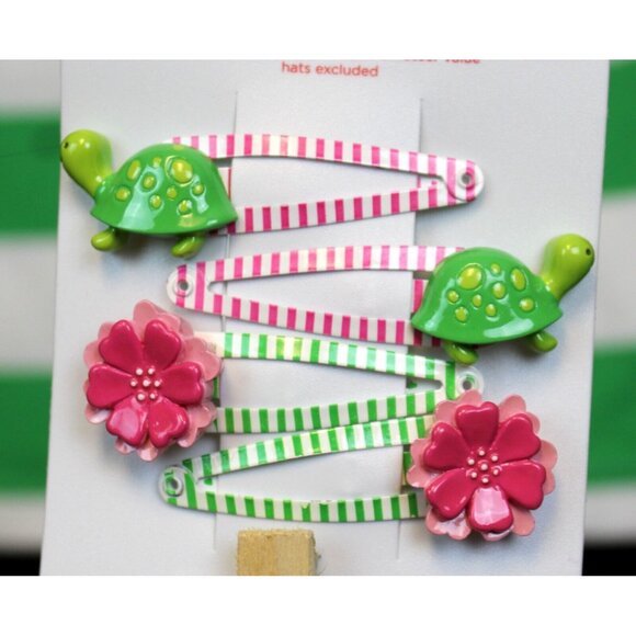 2008 Gymboree Tennis Match Shirt Set sz 5 NWT Green Striped Flower Barrettes - Picture 5 of 6